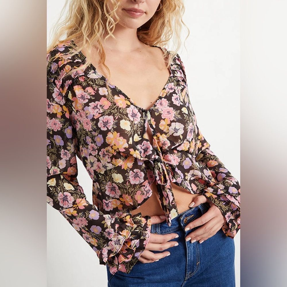 Free People Mayble Floral Long Sleeve Blouse Size Large